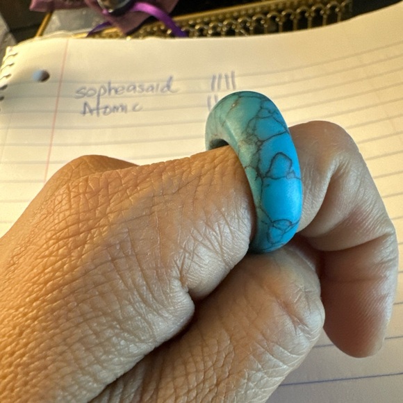 Turquoise Full Band Ring Reconstituted Stone Chunky Boho Southwestern Style - Picture 5 of 5
